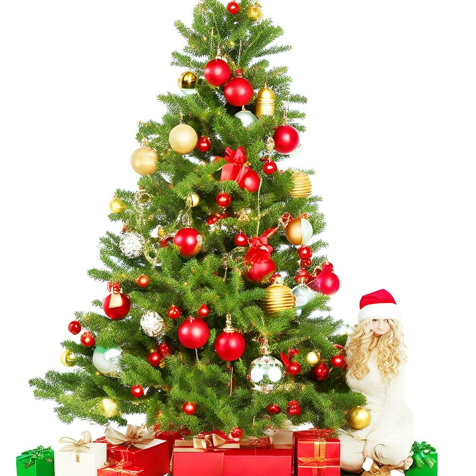 ai generado un foto decorado Navidad árbol con regalos aislado en blanco antecedentes ai generado