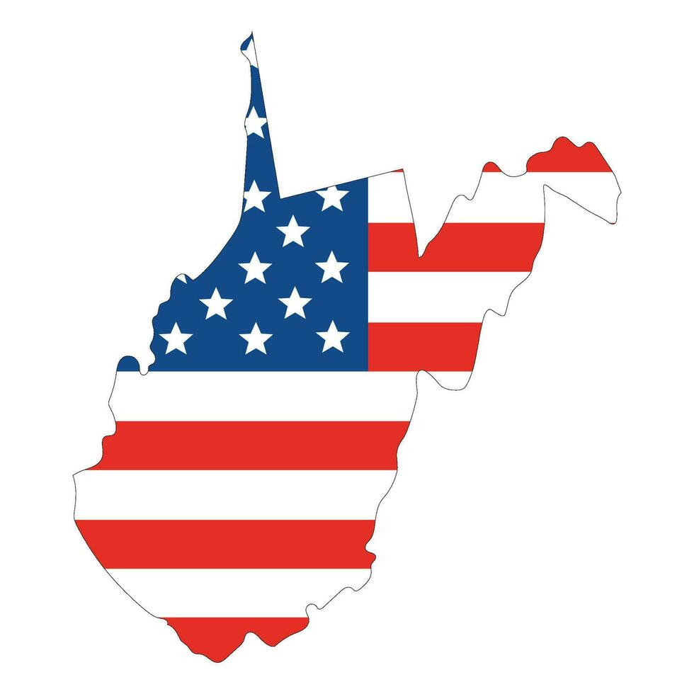 Map of West Virginia with flag. USA flag. vector