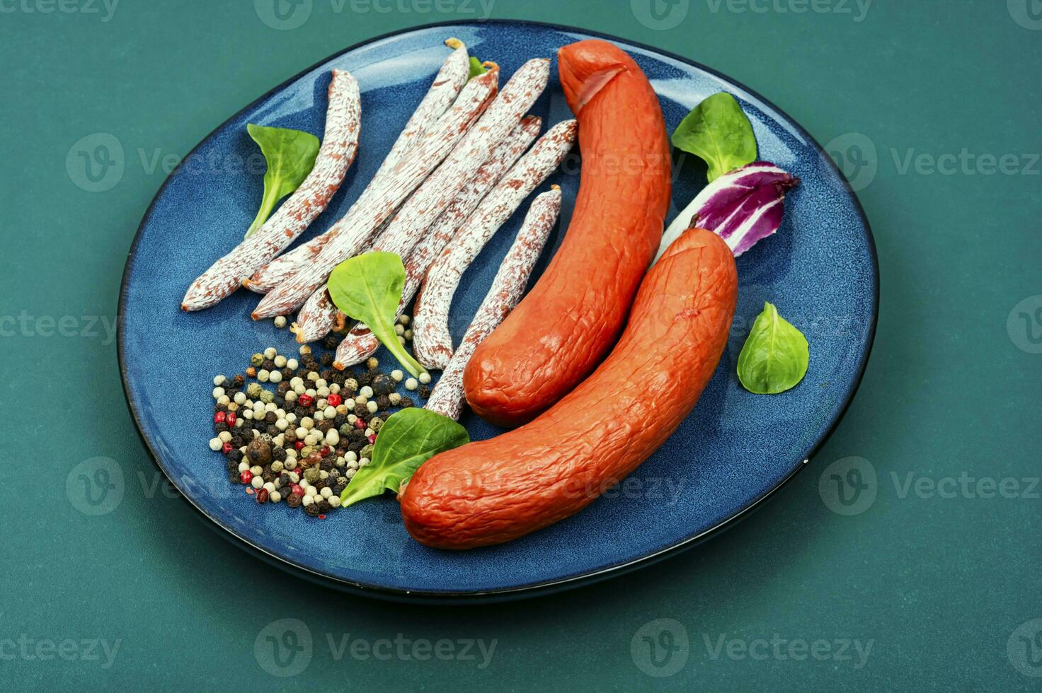 Dry smoked sausages, salami, kabanos photo