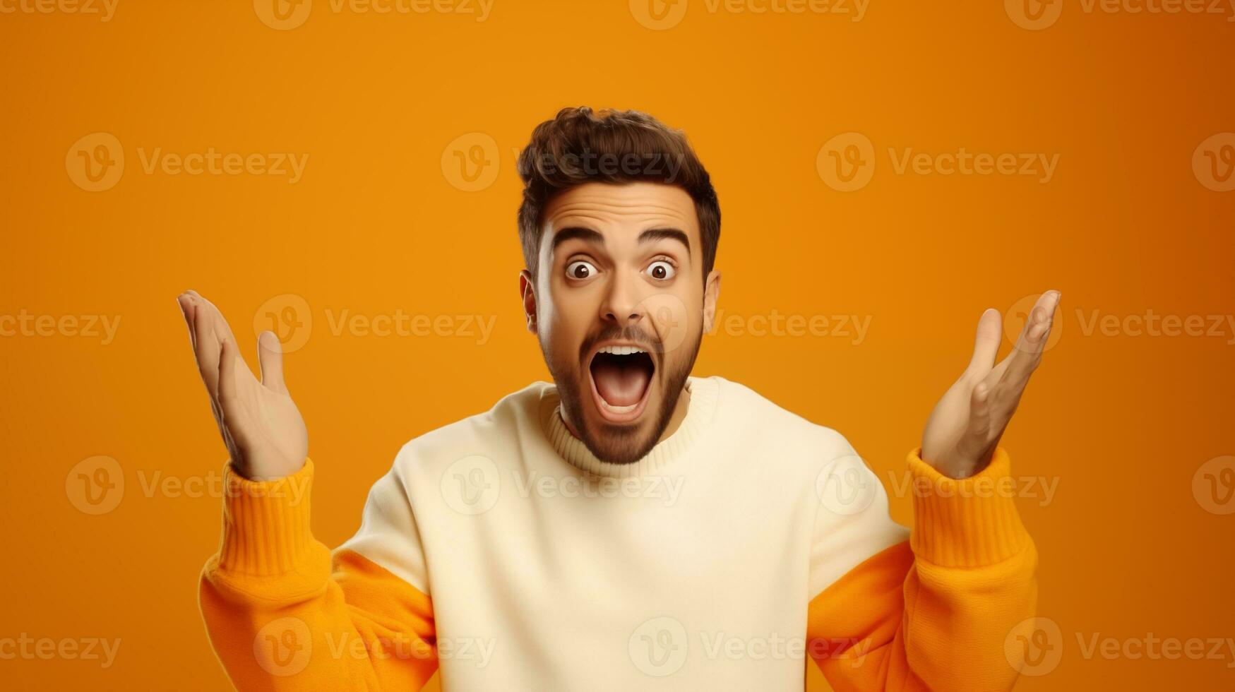 AI generated a man is making a surprised face with his hands up photo