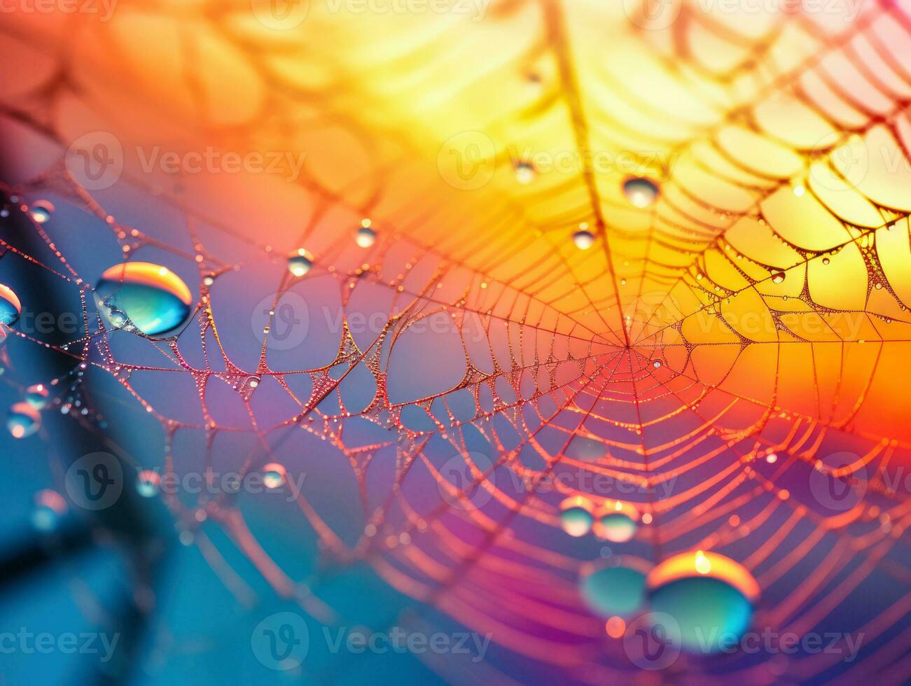 AI Generated. Dew on Web at Sunrise photo