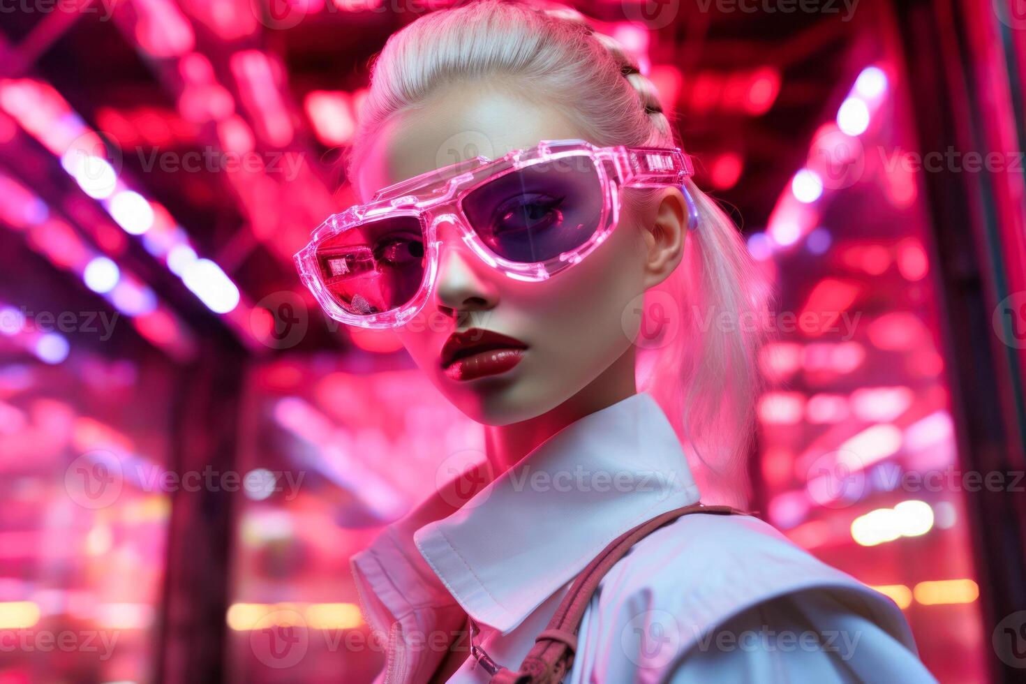 AI Generated. Cyberpunk Style Fashion with Neon Pink Accents photo