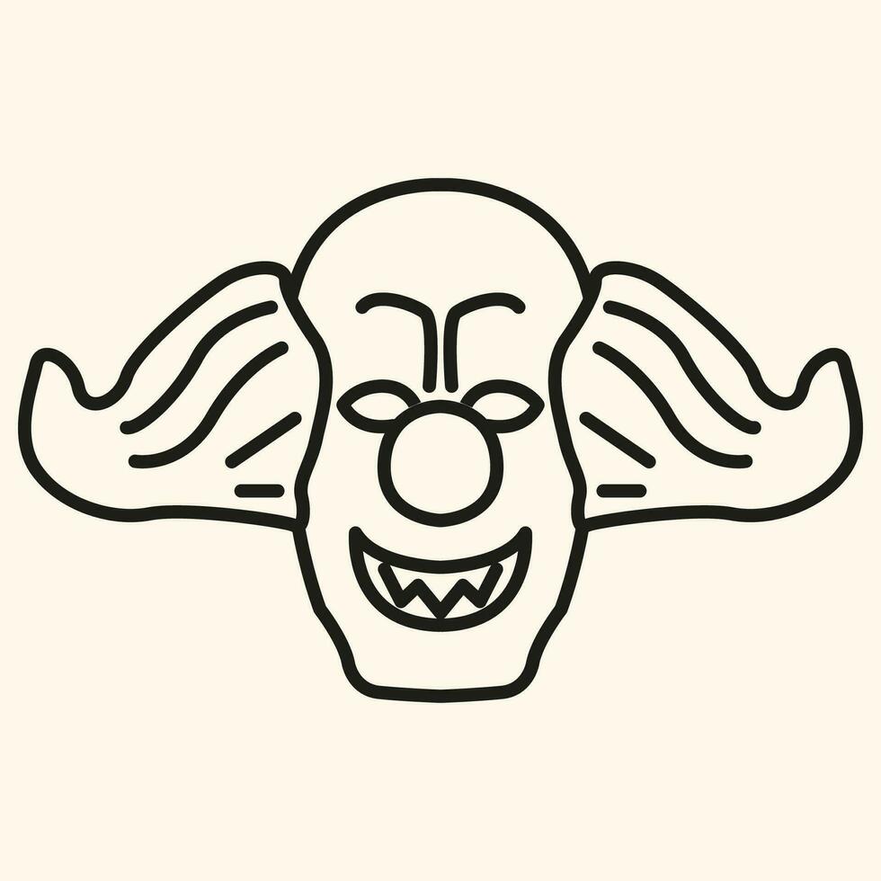 Vector Line art illustration horror clown. Simple outline clown. halloween scary clown icon lineart for the illustration design, website and graphic design.