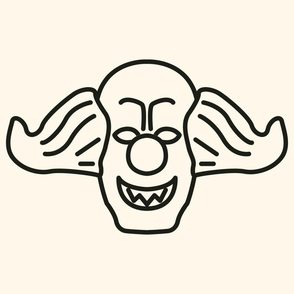 Vector Line art illustration horror clown. Simple outline clown. halloween scary clown icon lineart for the illustration design, website and graphic design.