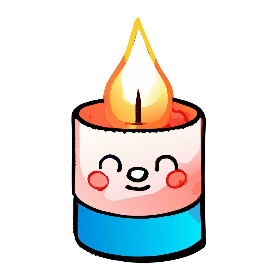 un vela con un fuego, en un dibujos animados estilo y con un sonriente cara vector