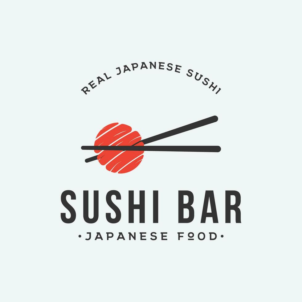 Japanese food sushi logo design with crossed chopsticks. Logo for restaurant, business, bar. vector