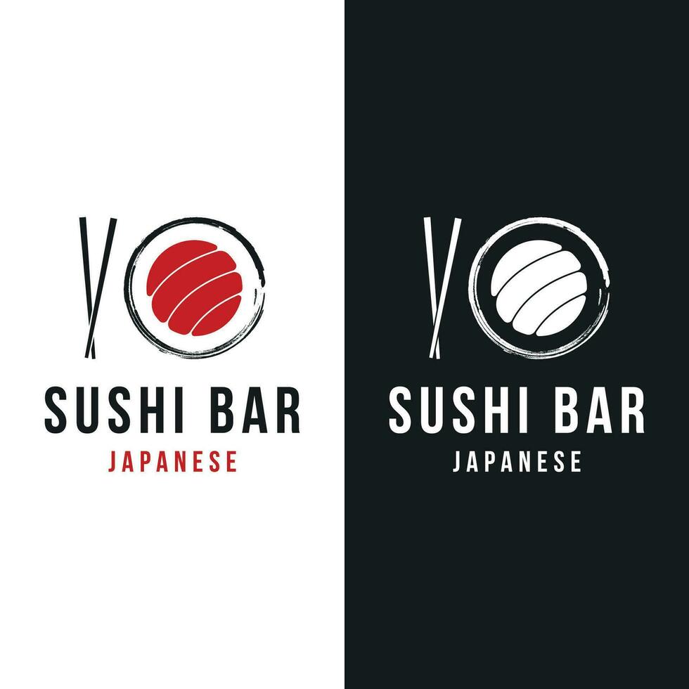 japonés comida Sushi logo diseño con cruzado palillos. logo para restaurante, negocio, bar. vector
