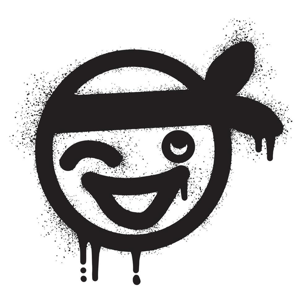 Graffiti emoticon smiling face wearing bandanna with spray paint vector