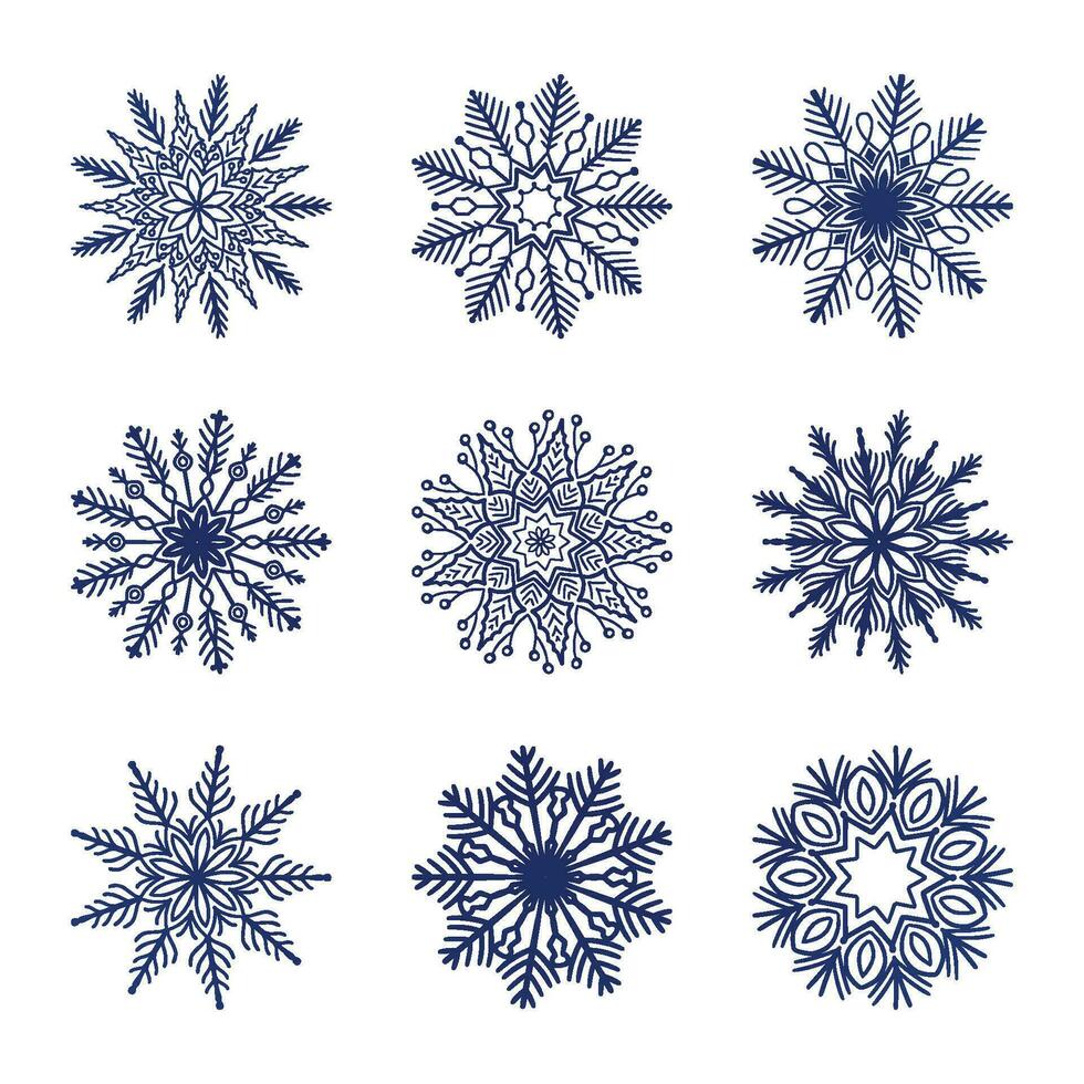 Decorative christmas snowflakes set elements vector
