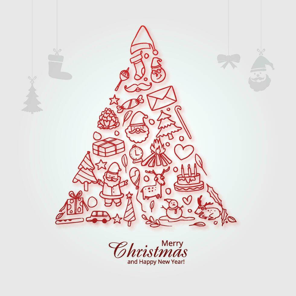 Christmas set of icons tree holiday celebration card design vector