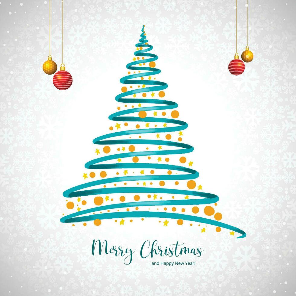 Hand draw green christmas tree card on white background vector