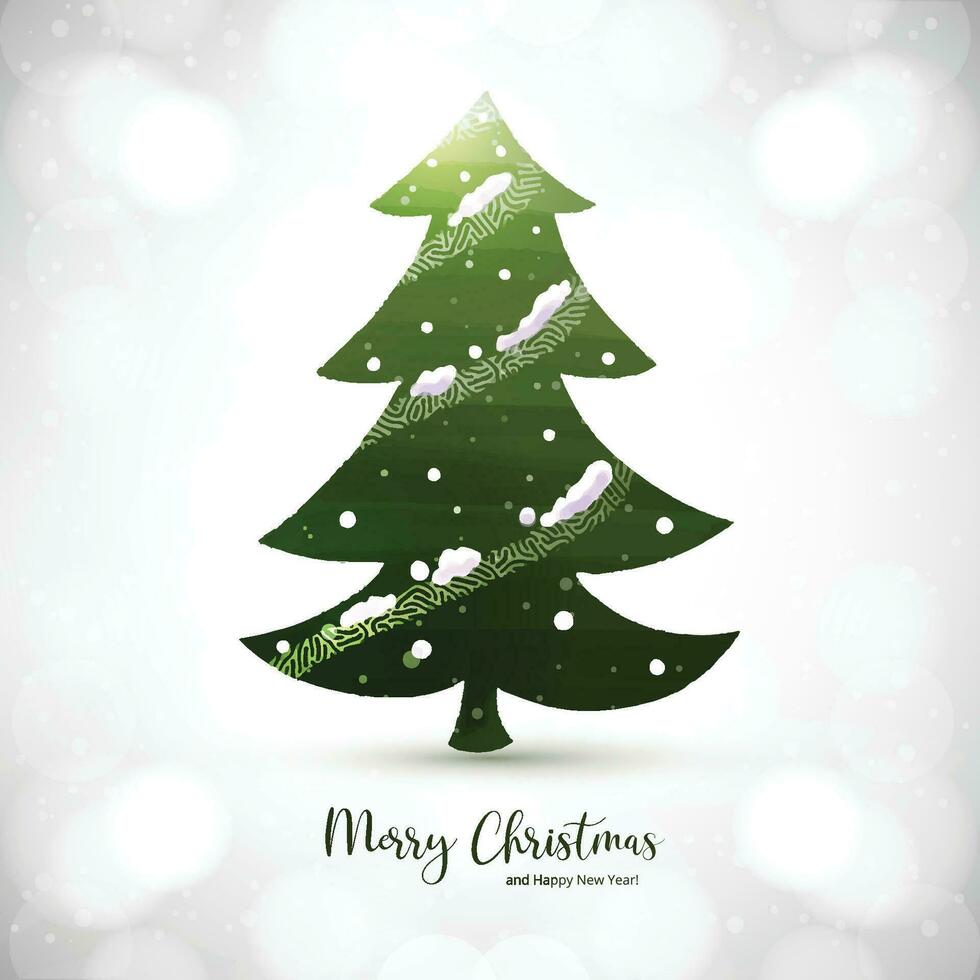 Decorated merry christmas tree holiday card background vector