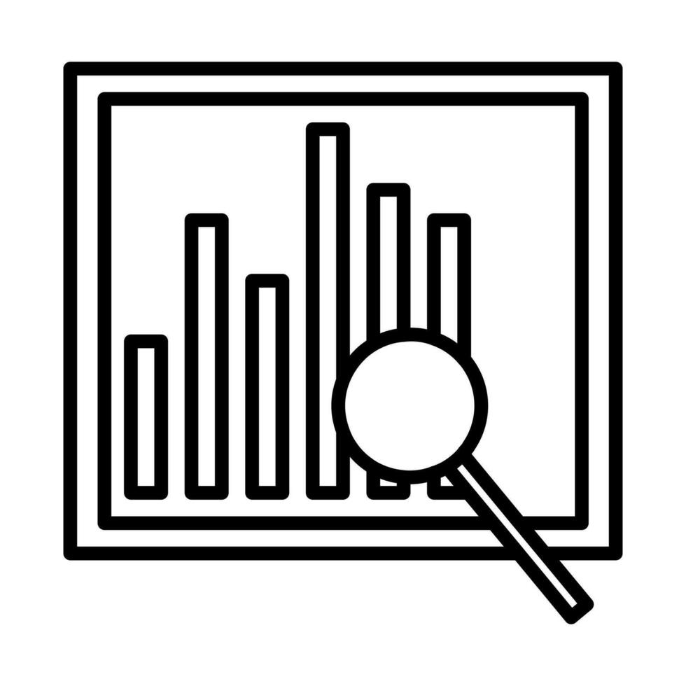 magnifying glass chart icon, research finance sign symbol in line vector