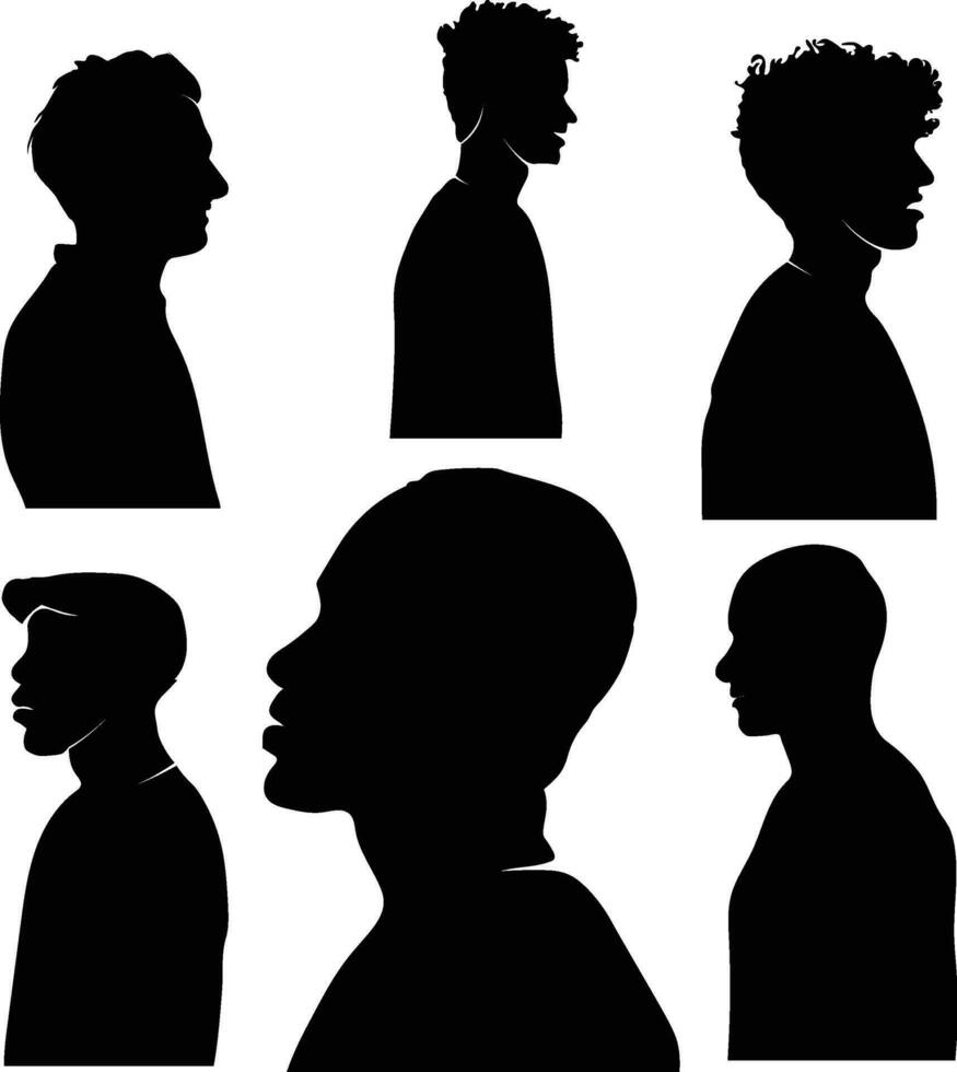 Face of man, silhouette of men head, man face in profile, Isolated on white background.  old and young diversitiy. vector