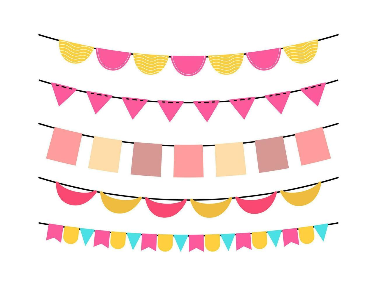 cute set of festival flag garlands, pennant birthday and party banner vector