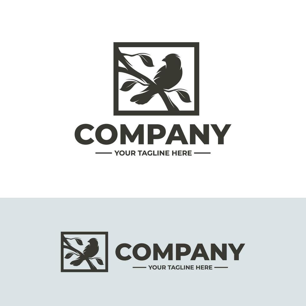 Silhouette of bird on Tree Branch logo design vector