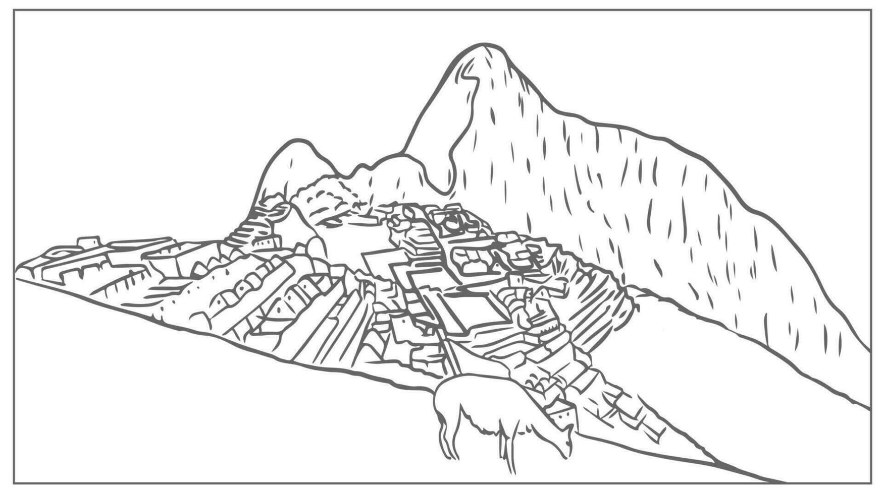 machu picchu lineart draw vector