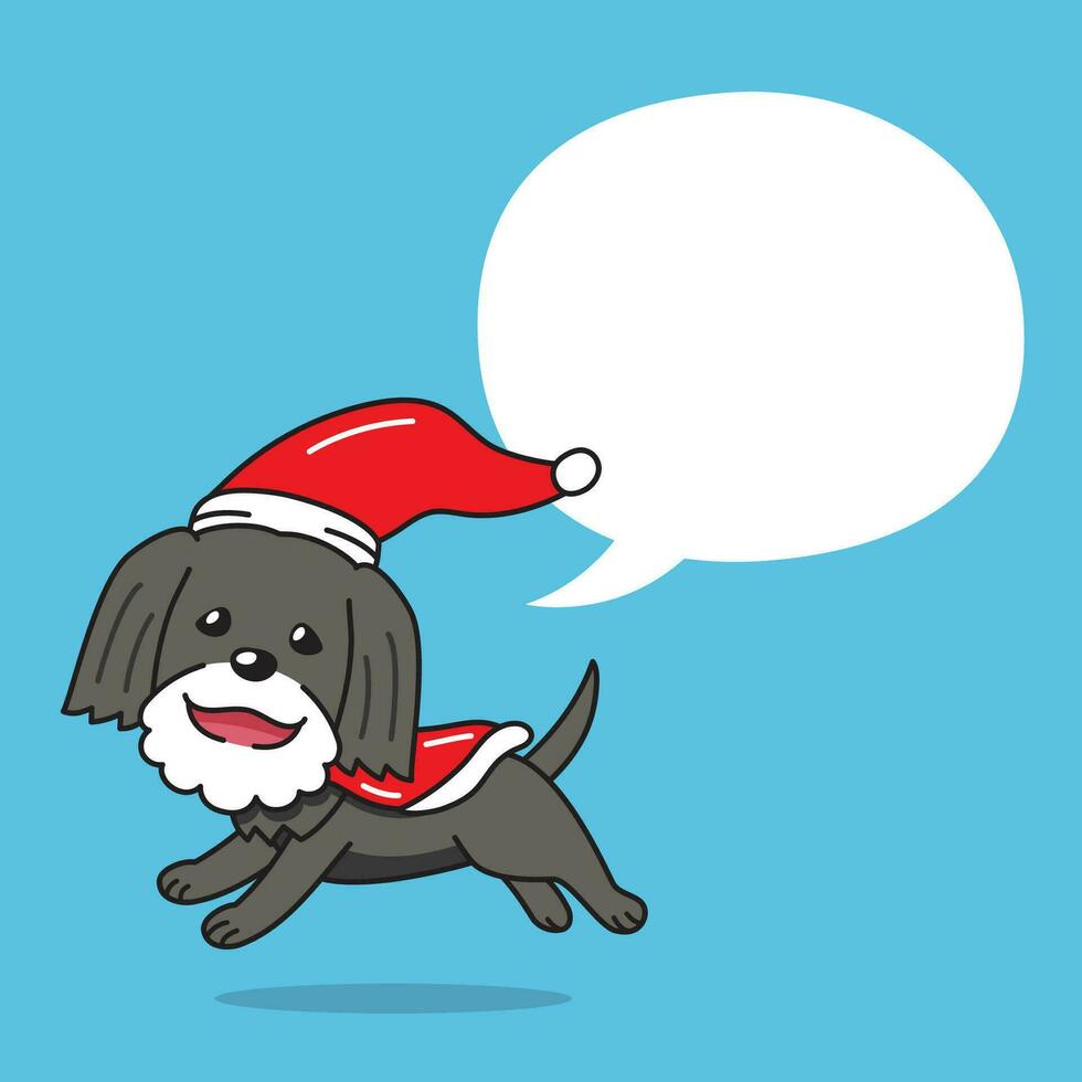 Cartoon black dog with christmas costume and speech bubble vector