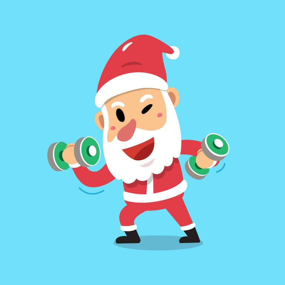 Vector cartoon santa claus character doing weight training