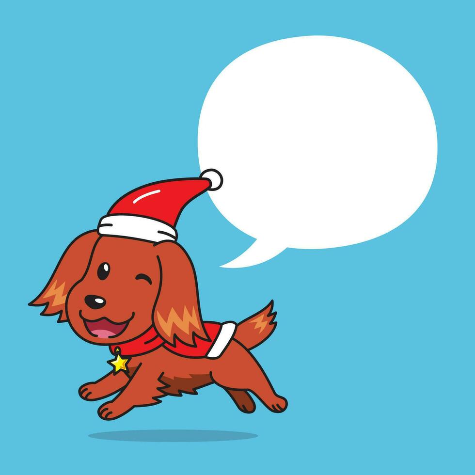 dibujos animados irlandesa setter perro con Navidad disfraz y habla burbuja vector