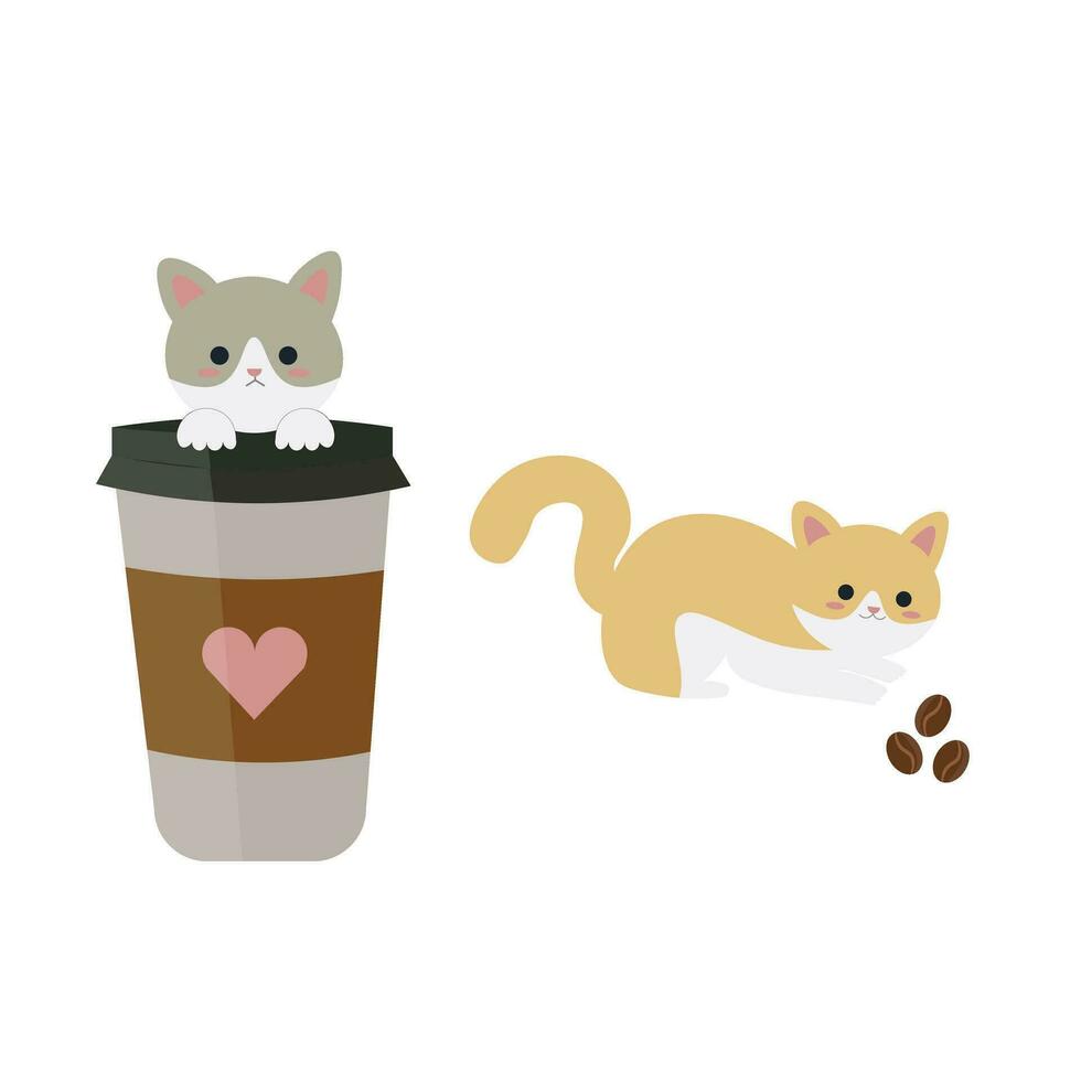 linda gato y café vector