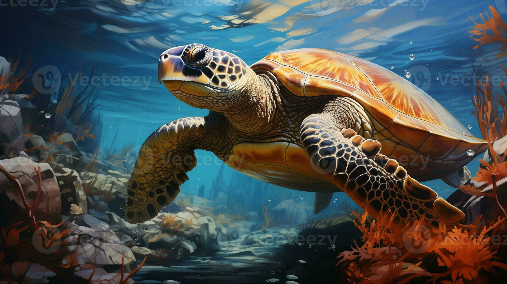 AI generated a turtle swimming in the ocean photo