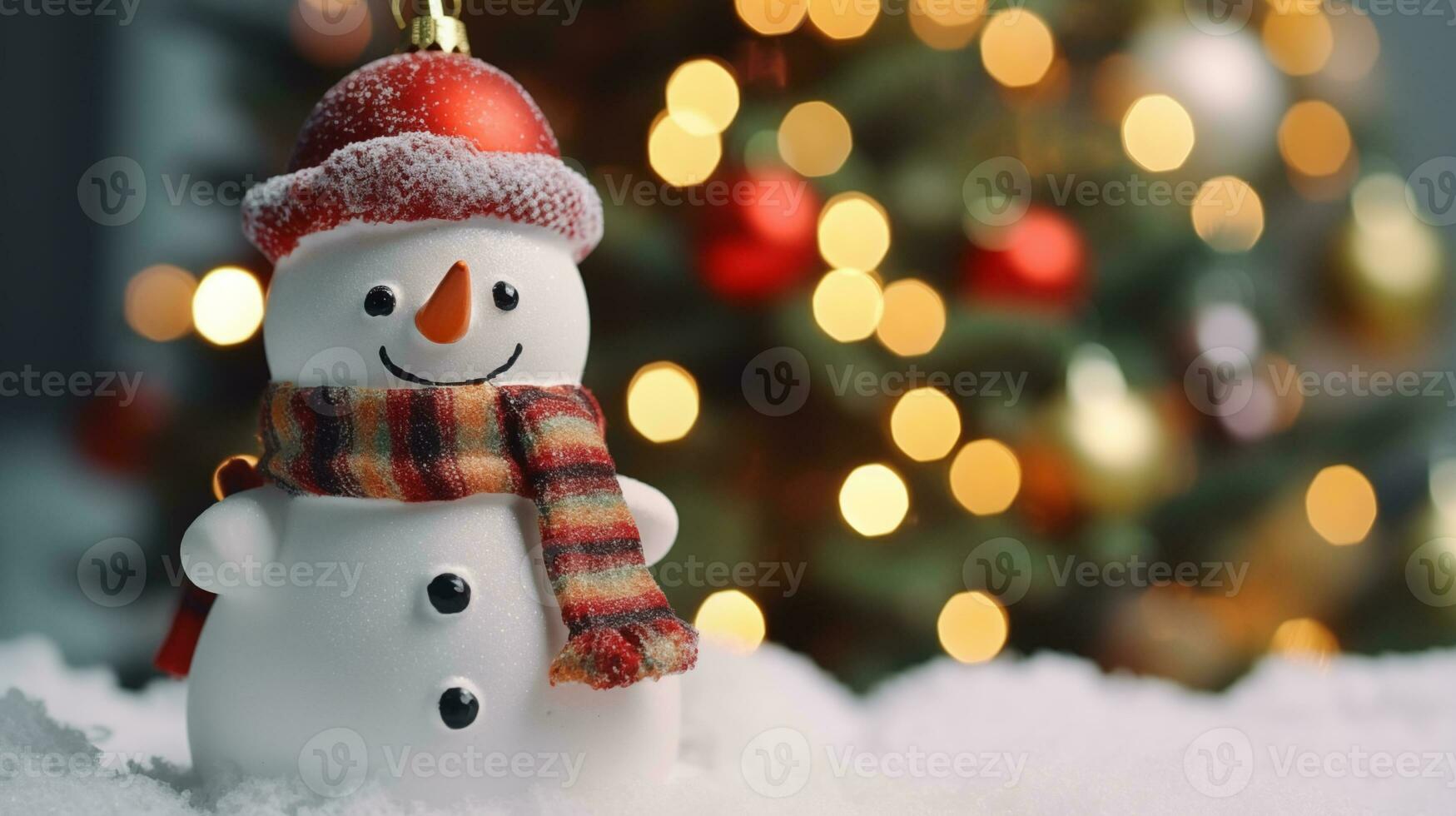 AI generated a snowman with a red hat and scarf photo