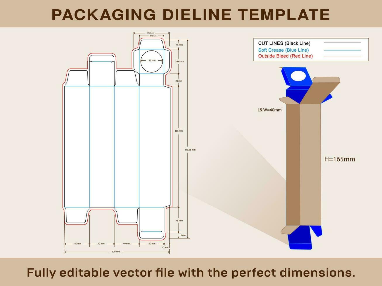 Cosmetic Tube Box Thin Dieline Template vector