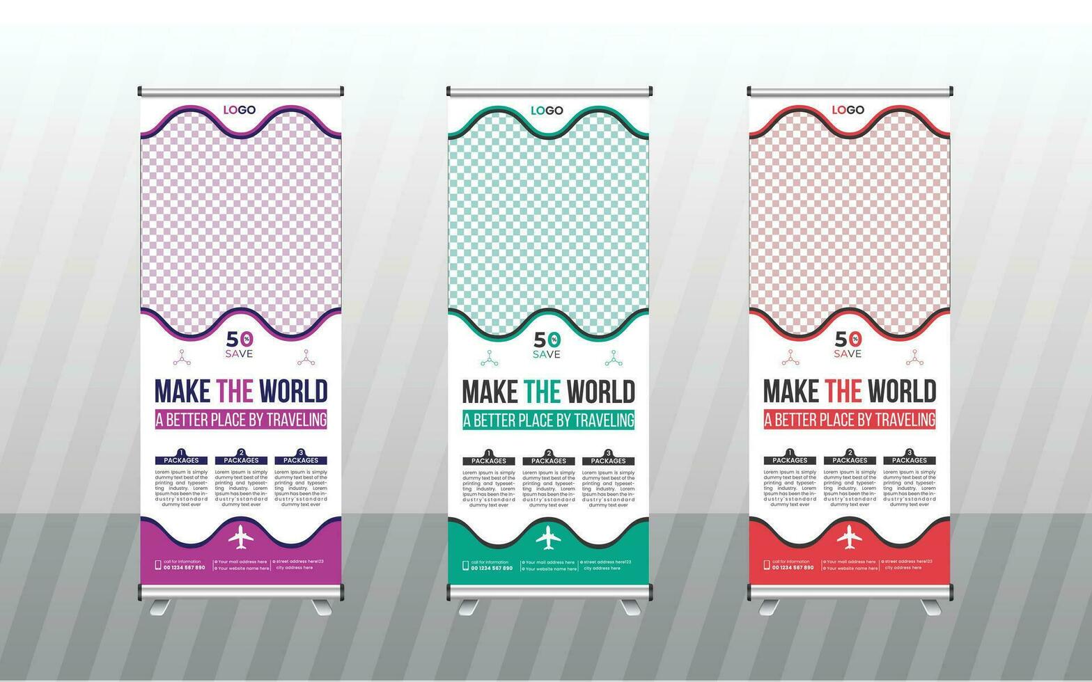 travel roll up banner design. vector