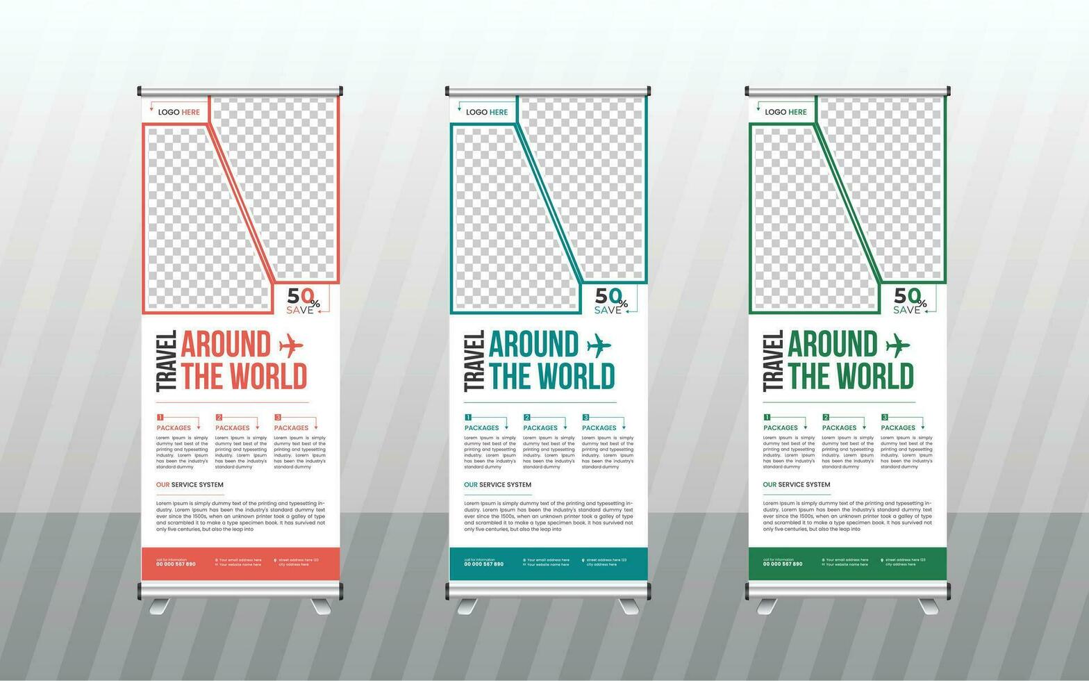 travel roll up banner design. vector