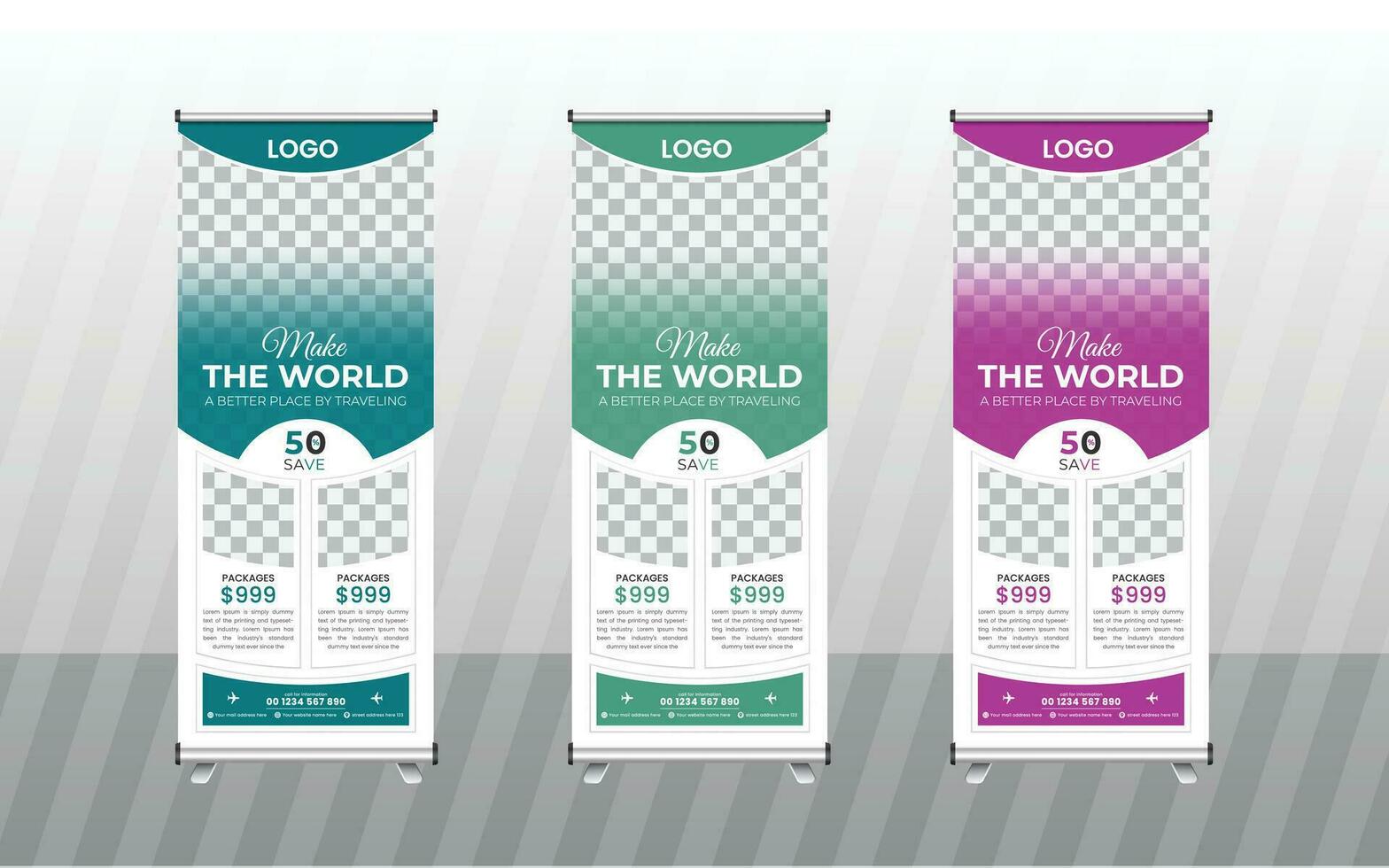 travel roll up banner design. vector
