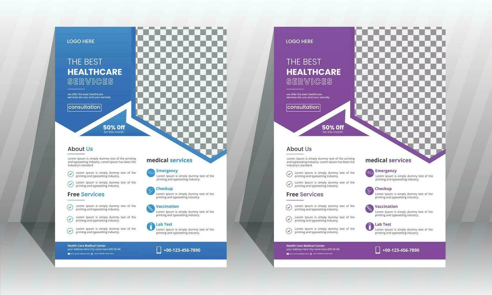 médico volantes modelo diseño, folleto para médico, cuidado de la salud negocio volantes vector