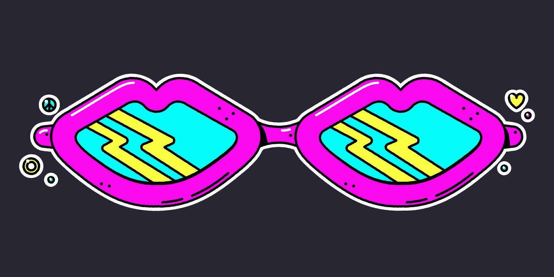 Groovy retro psychedelic sunglasses. Hippie eyewear. vector