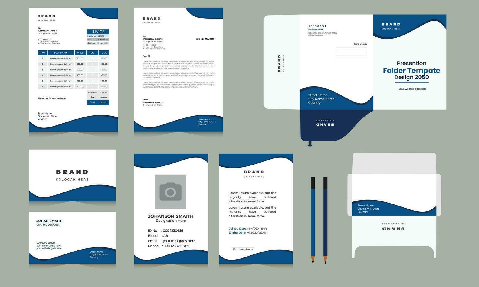 Abstract classic corporate identity business stationery template Free Vector