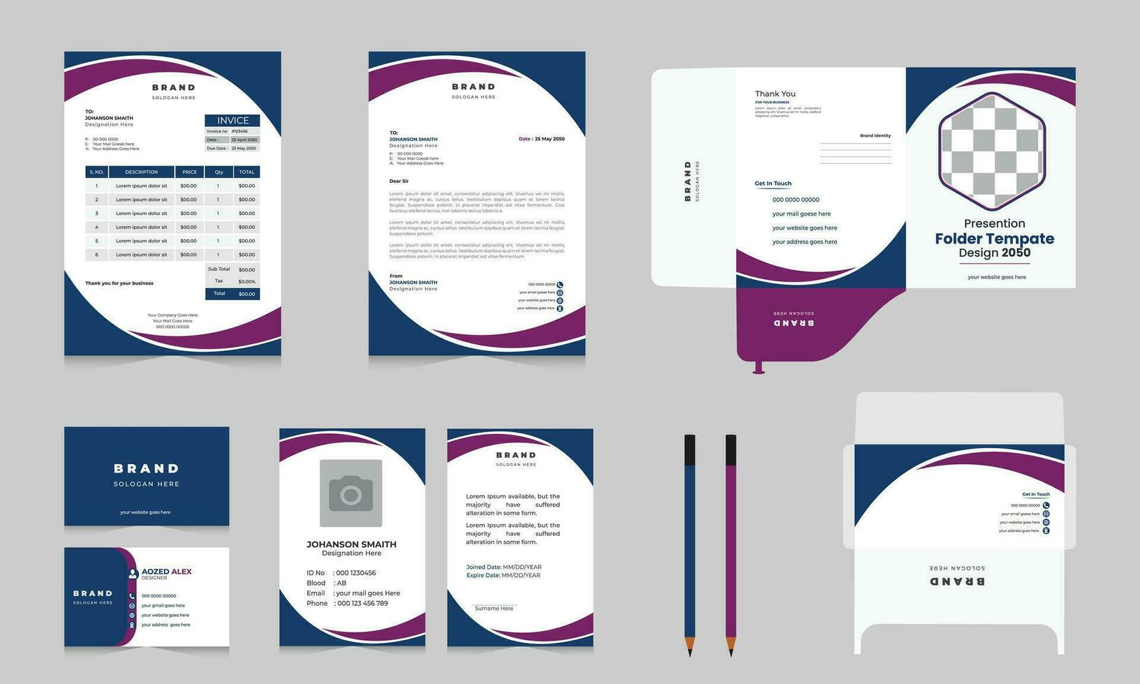 Abstract  Business Stationary Kit Free Vector