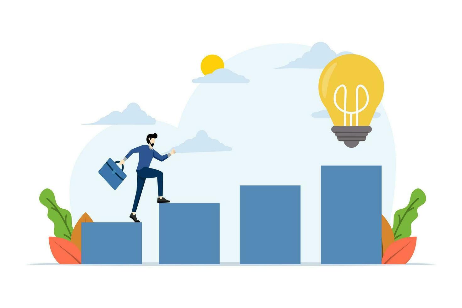 profit concept, growing business graph, financial growth graph management, symbol leadership, strategy, mission, goal. Businessman climbs the diagram as a ladder to achieve success in his idea. vector