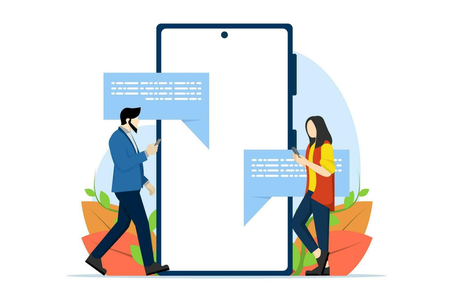 Chat application concept on smartphone, chat with friends and send new messages. technology, online, Box of colored speech bubbles. flat vector template illustration.