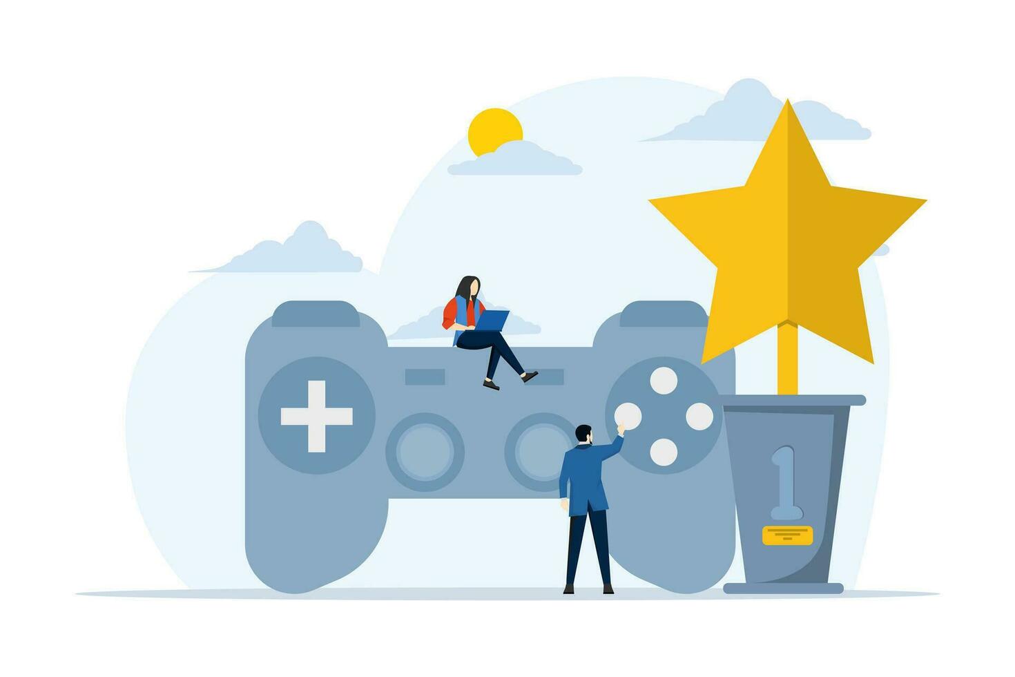 Play games with gadgets, gamers, video games, e-sports. Playing online games, people playing online games on PC, people playing mobile games. professional gamer, Entertainment flat vector illustration