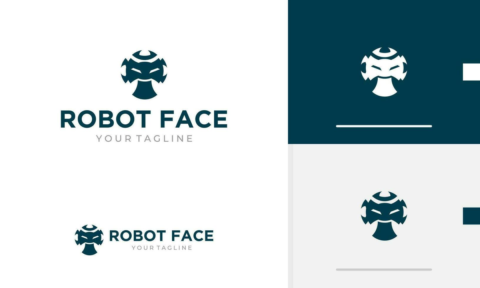 Logo design icon symbol geometric blue abstract robot face with eye and mouth and hammer shape mark vector