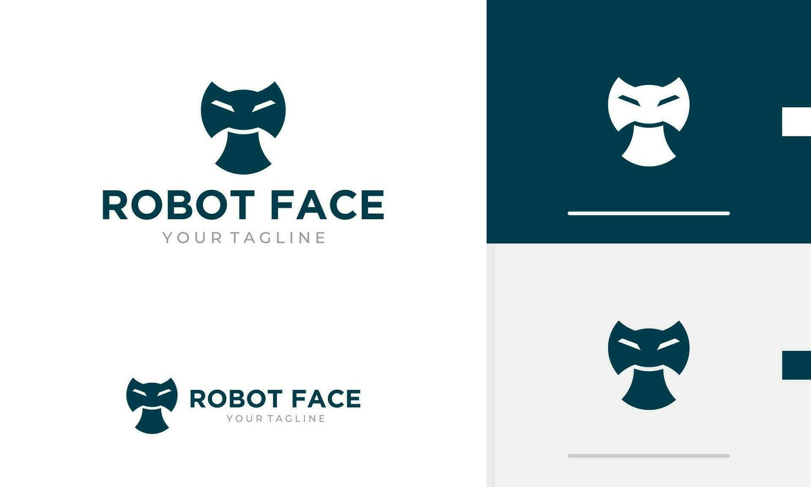 Logo design icon symbol geometric blue abstract robot face with eye and mouth and hammer shape mark vector