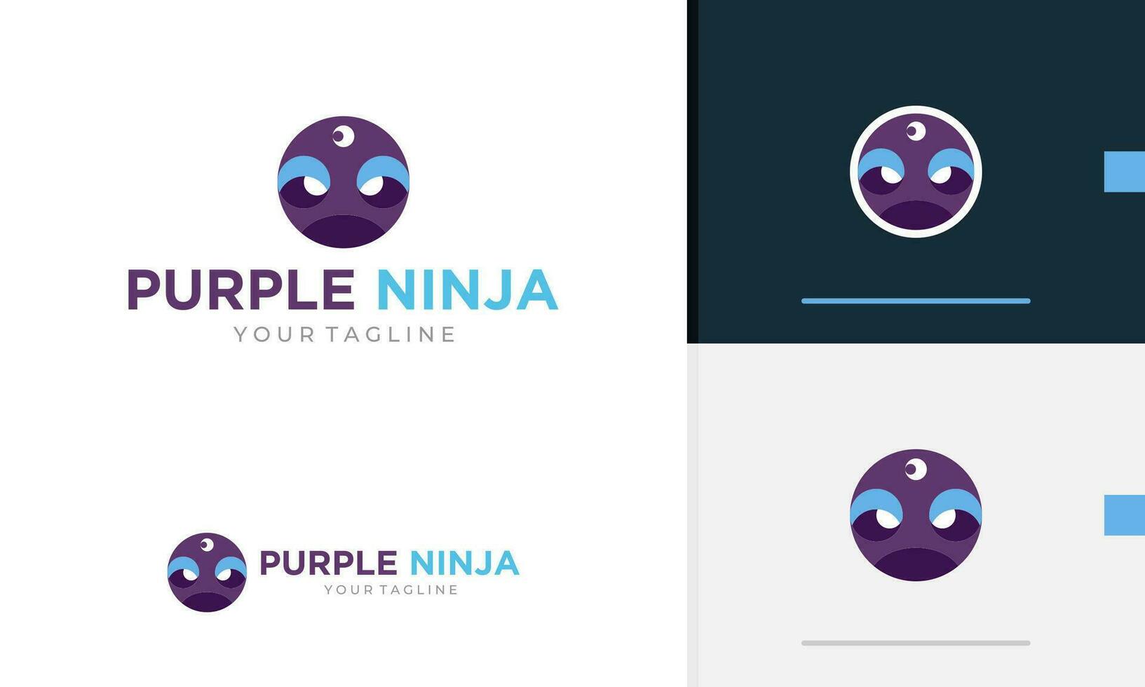 logo diseño icono resumen geométrico púrpura ninja samurai asesino cara máscara blanco azul ojo mascota vector