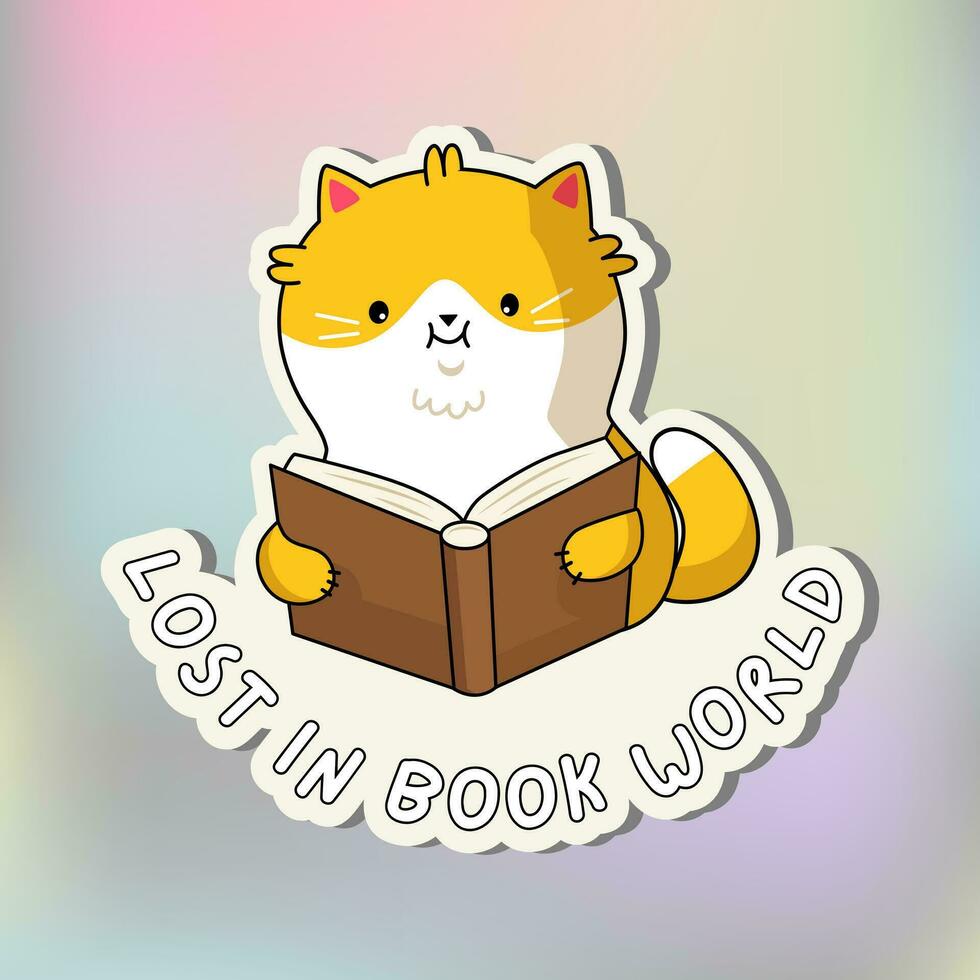 Funny cat sticker. Cute Kawaii Cat in funny pose. Cartoon cat sticker design. Adorable kawaii animal. vector