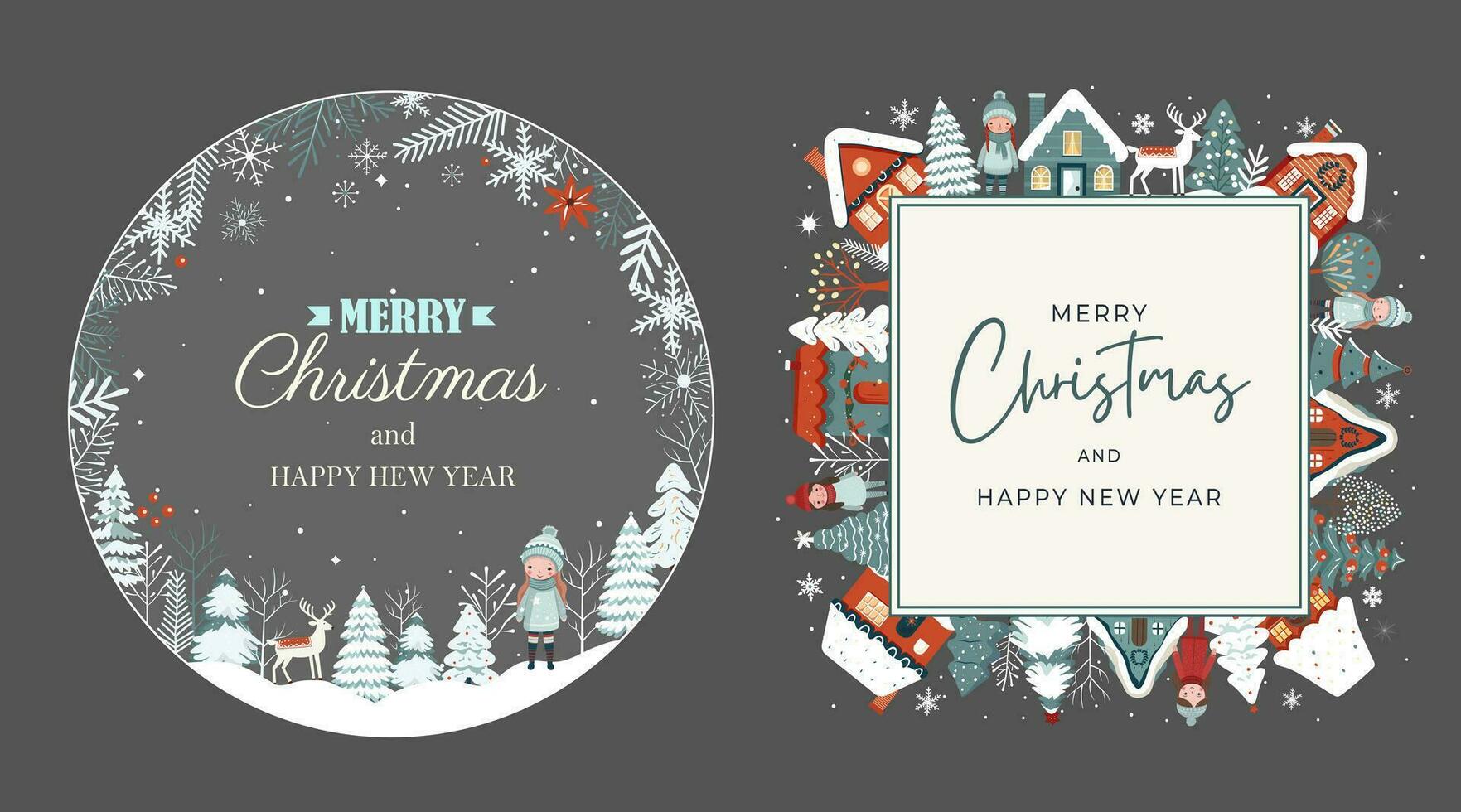 Set winter frames, card with scandi houses, trees. Concept christmas and New Year. Winter ornament poster vector