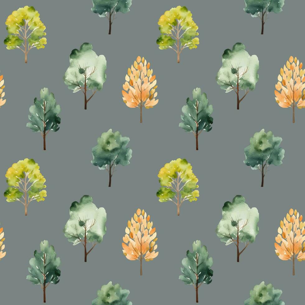Cute watercolor trees seamless pattern. Trees floral background. Trendy scandi vector background