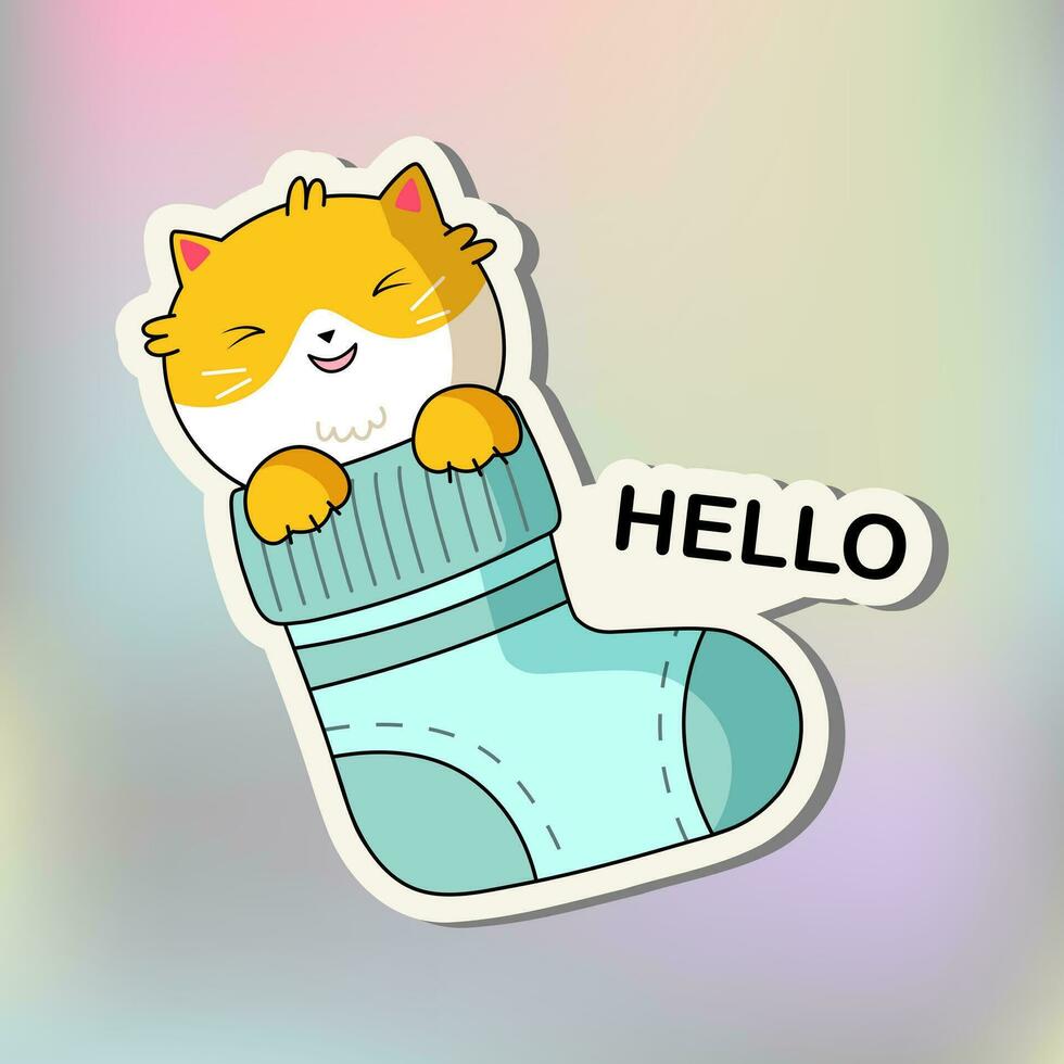 Funny cat sticker. Cute Kawaii Cat in funny pose. Cartoon cat sticker design. Adorable kawaii animal. vector