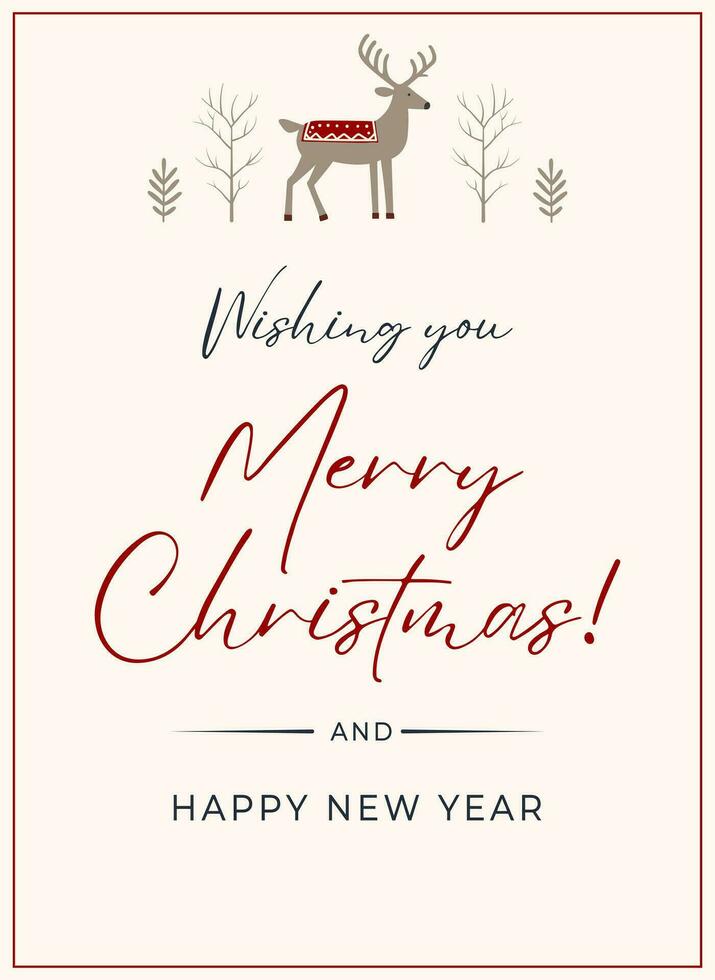 Christmas frame, poster minimalist style with deer. New year Merry Christmas design. Simple winter card with deer. vector