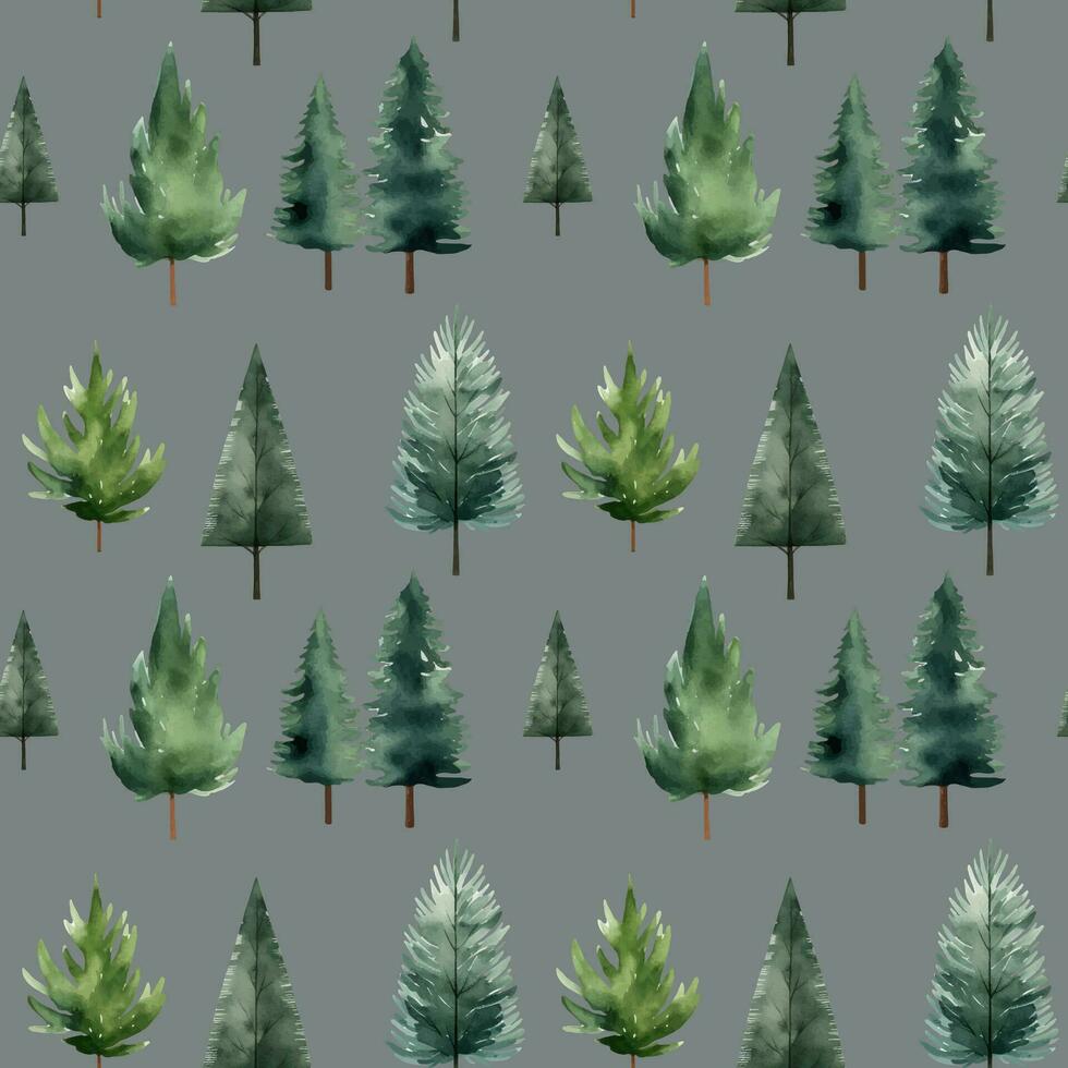Cute watercolor fir trees seamless pattern. Trees floral background. Trendy scandi vector background