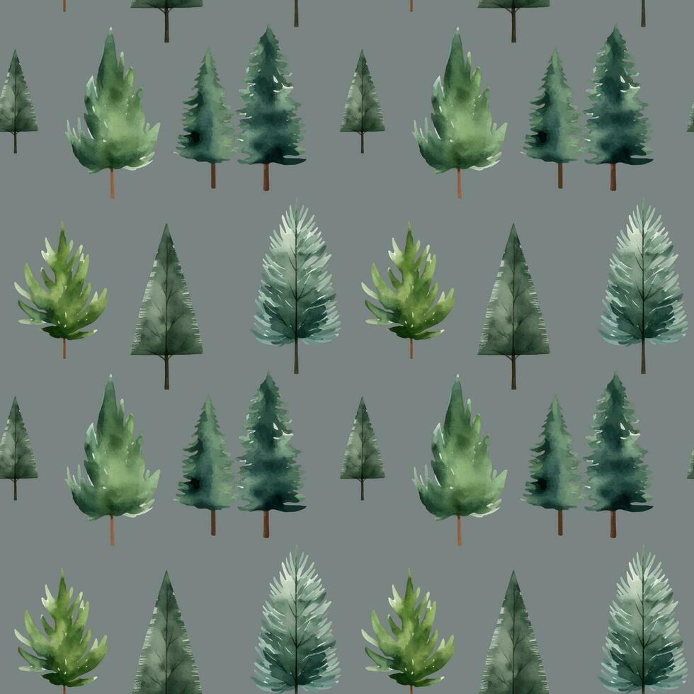 Cute watercolor fir trees seamless pattern. Trees floral background. Trendy scandi vector background