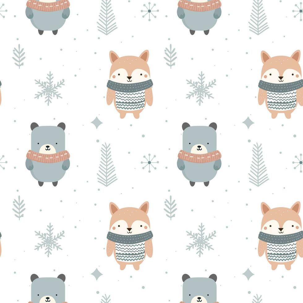 invierno sin costura modelo con linda polar animales escandinavo Navidad vector modelo. invierno antecedentes diseño.