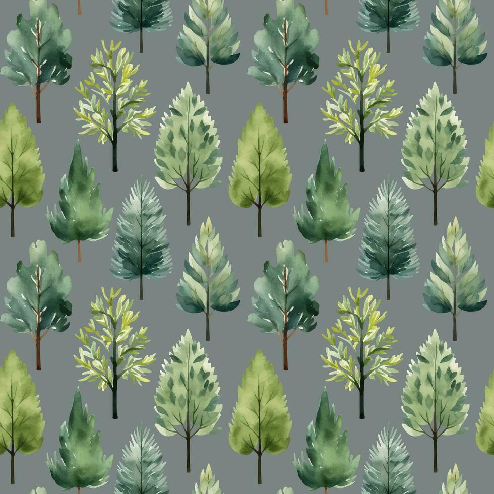 Cute watercolor trees seamless pattern. Autumnal trees wallpaper. Trendy scandi vector backgrounds